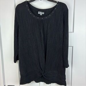 J M Collection Black Textured Women's Tunic Shirt Top Size XL f